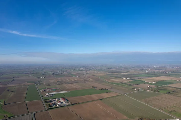 Drón Szempontból Vidéki Mezők Völgyben Mantua Lombardia Olaszország Padain Terv — Stock Fotó