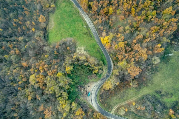 Vezzolacca Piacenza意大利秋天彩色森林风景无人驾驶飞机俯瞰 — 图库照片