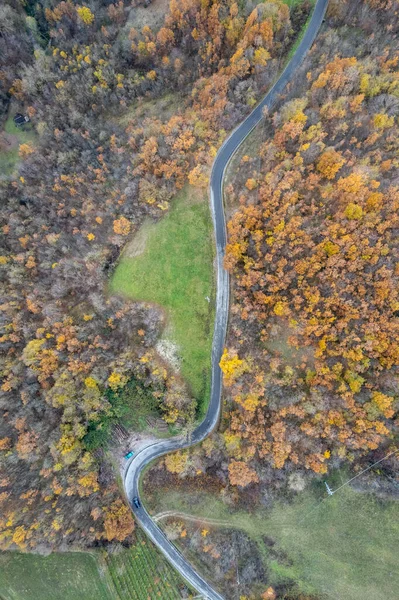 Vezzolacca Piacenza Włochy Malowniczy Dron Widok Lotu Ptaka Jesienny Kolorowy — Zdjęcie stockowe