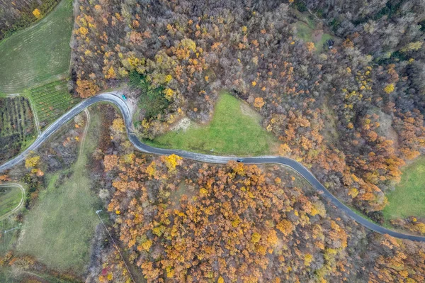 Vezzolacca Piacenza Italië Schilderachtige Drone Antenne Uitzicht Herfst Gekleurde Vesting — Stockfoto