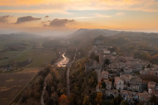 Γραφικό Βίντεο Της Ιταλικής Μεσαιωνικής Πόλης Castellarquato Στην Piacenza Στην — Φωτογραφία Αρχείου