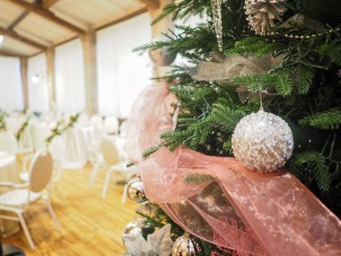 Piacenza İtalya 'da ağaçlı bir Noel partisi için eski püskü, şık bir köy mekanı.