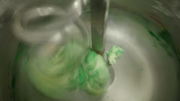 Baker Artisan Making Mixing Kneading Green Coloured Dough Holiday Sweets — Stock Video