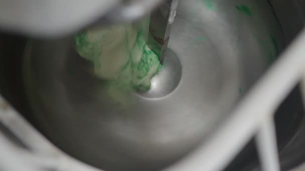 Baker Artisan Making Mixing Kneading Green Coloured Dough Holiday Sweets — Stok Video