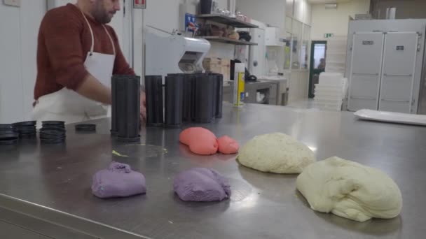 Ripieno Stampi Professionali Panettieri Con Pasta Colorata Preparazione Biscotti Forma — Video Stock