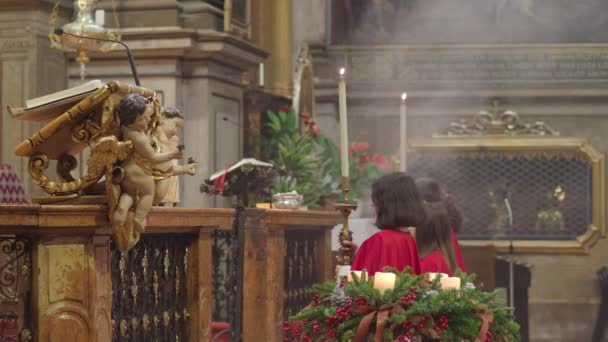 Cremona Lombardy Decembre 2022 Advent Mass Celebration San Pietro Parrish — Stockvideo