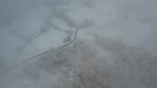 Aerial Shot Winter Landscape Italian Apennines Woods Hills Covered Snow — Stockvideo
