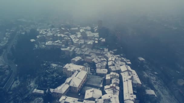 Castell Arquato Piacenza Italy Aerial Drone Footage While Snowing Town — Vídeo de stock