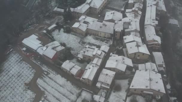 Castell Arquato Piacenza Italy Aerial Drone Footage While Snowing Town — Vídeo de Stock