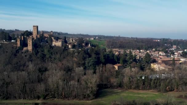 Castell Arquato Piacenza Italy Aerial Drone View Panorama — Stock video