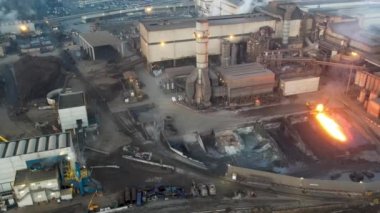 Cremona, Italy - January 2022 Drone aerial video of Arvedi working steel plant, industrial zone in Spinadesco,CR 26020