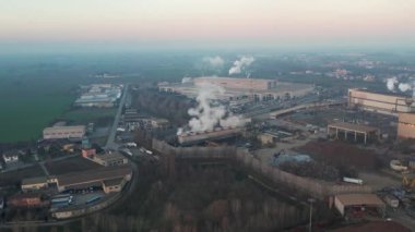 Cremona, Italy - January 2022 Drone aerial video of Arvedi working steel plant, industrial zone in Spinadesco,CR 26020