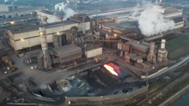 Cremona, Italy - January 2022 Drone aerial video of Arvedi working steel plant, industrial zone in Spinadesco,CR 26020