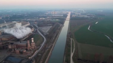 Cremona, Italy - January 2022 Drone aerial video of Arvedi working steel plant, industrial zone in Spinadesco,CR 26020