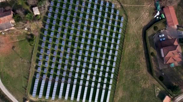 Solar Cell Photovoltaic Panel Country Landscape Sunny Sky Mountain Background — Vídeo de Stock