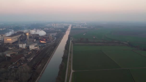 Cremona Italy January 2022 Drone Aerial Video Arvedi Working Steel — 图库视频影像