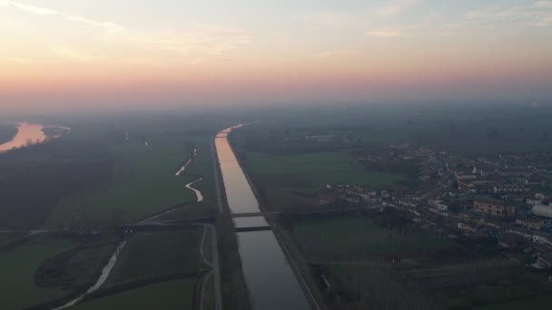 Cremona Italy January 2023 Drone Footage View Sunset Spinadesco Canal — 图库视频影像