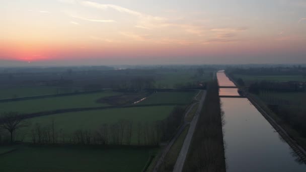 Cremona Italy January 2023 Drone Footage View Sunset Spinadesco Canal — Vídeo de Stock