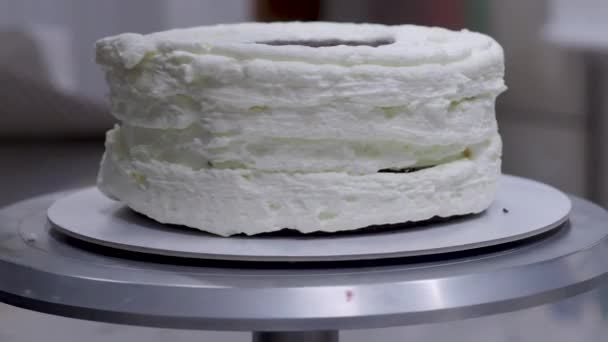 Pastry Sweet Baker Hand Frosting Cake Whipped Cream Bag Cream — Vídeos de Stock