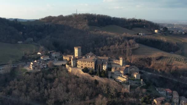 Vigoleno Italy January 2023 Drone Aerial View Vigoleno Castle Fortress — Vídeo de Stock