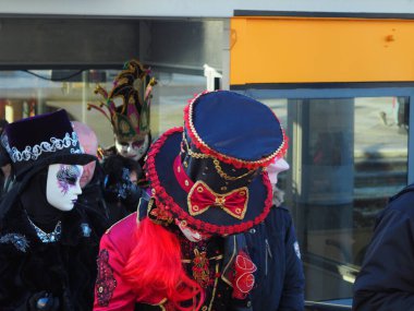 Venice, Italy - 13th february 2023 Carnival time and masked people gather in costume in Piazza San Marco area, Venezia.