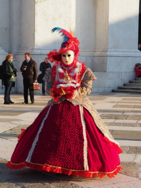 Venice, Italy - 13th february 2023 Carnival time and masked people gather in costume in Piazza San Marco area, Venezia.