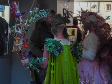Venice, Italy - 13th february 2023 Carnival time and masked people gather in costume in Piazza San Marco area, Venezia.