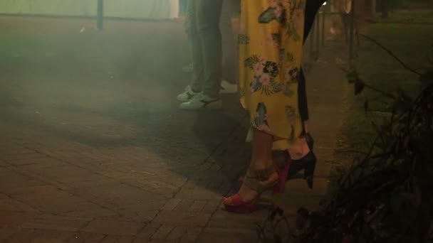 Pessoas Dançando Noite Detalhe Pernas Pés Colorido Humor Discoteca Luz — Vídeo de Stock