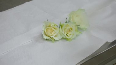 Doğum günü için hazırlanan malzemeler tatlı, gerçek güller, gümüş yenebilir boya ile fırçalanmış, siyah 4K boyalı görüntüler.