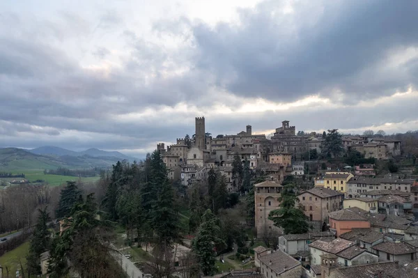Veduta Aerea Del Borgo Medievale Castell Arquato Emilia Romagna Tramonto — Foto Stock