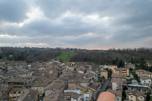 Luchtfoto Van Castell Arquato Middeleeuws Dorp Emilia Romagna Italië Bij — Stockfoto