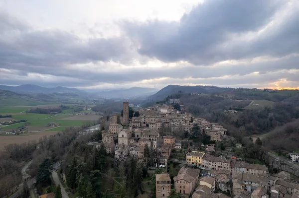 Vue Aérienne Village Médiéval Castell Arquato Émilie Romagne Italie Coucher — Photo
