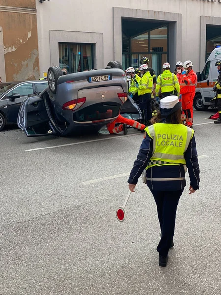 Cremona Itália Abril 2023 Acaba Rolar Carro Acidentado Após Acidente — Fotografia de Stock