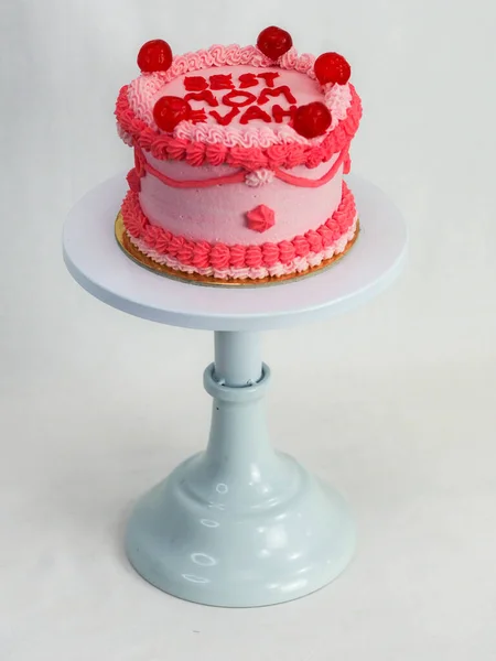 Milchrosa Rote Torte Für Muttertagsfeier Mit Lustigem Text Richtfest Besten — Stockfoto