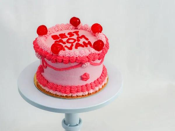 Gâteau Rouge Rose Givré Pour Célébration Fête Des Mères Avec — Photo