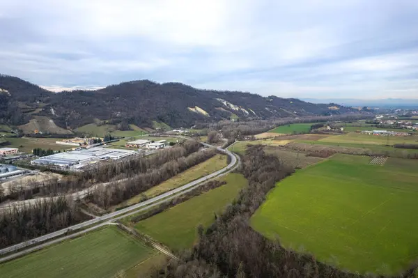 Aerial Drone Panorama Lugagnano Town Arda Valley Piacenza Emilia Romagna — Φωτογραφία Αρχείου