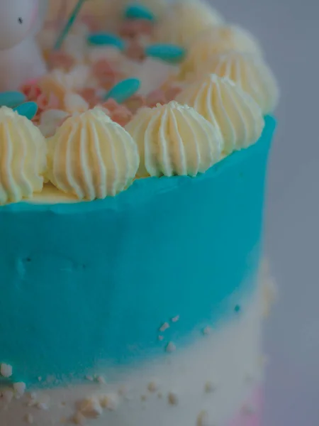 Приготування Матового Рожево Блакитного Чашкового Торта Межуванням Солодкими Зморшками Однорідною — стокове фото