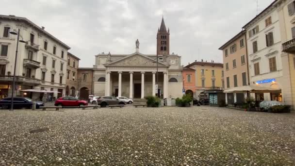 Sant Agata Εκκλησία Fachade Και Καμπαναριό Στην Κρεμόνα Ιταλία Πλάνα — Αρχείο Βίντεο