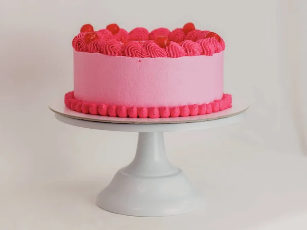 Torta Elegnt Glassata Rosa Con Divertente Topper Lettering Cupcake Festeggiare — Foto Stock