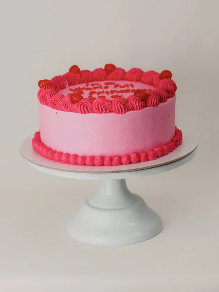 Roze Glazuur Elegante Taart Met Grappige Belettering Topper Viering Cupcake — Stockfoto