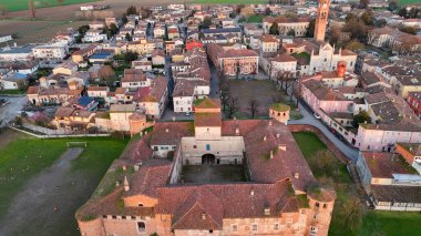 Monticelli d'Ongina Italy Medieval Fortress Rocca Aerial View Iconic Landmark Historic Townscape Picturesque European Village Italian Architecture