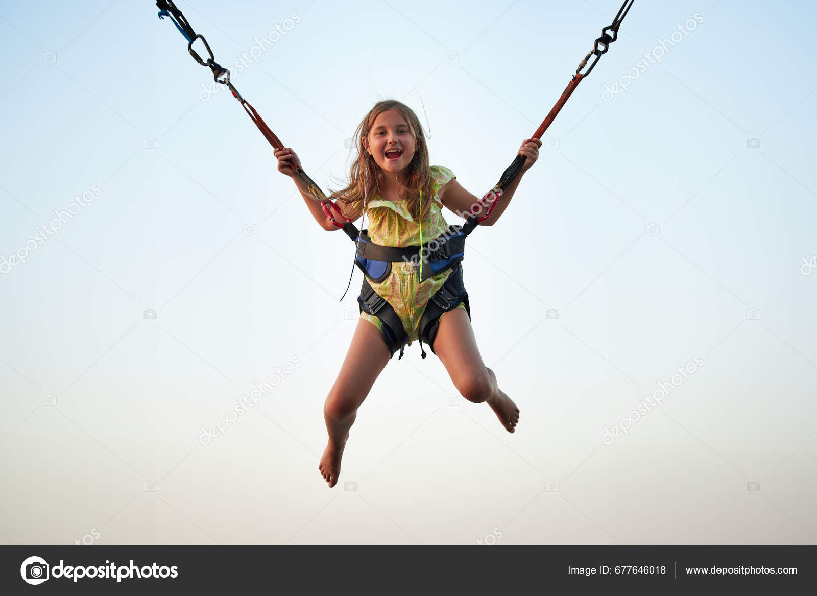 Bungee Jumping Trampoline Little Girl Bouncing Bungee Jumping Amusement