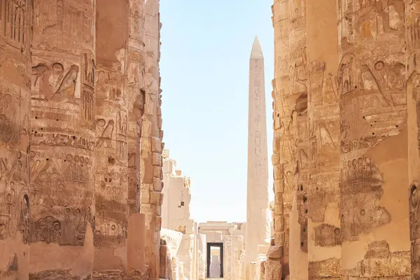 Complesso Templare Karnak Luxor Antica Tebe Pilastri Con Geroglifici Egizi Foto Stock Royalty Free