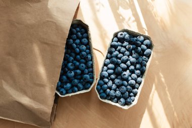 Çevre dostu konteynerlerdeki yabanmersinleri organik gıda dükkanından alınmış. Sağlıklı yiyecekler. Vitamin açısından zengin. Meyveli sağlıklı diyet