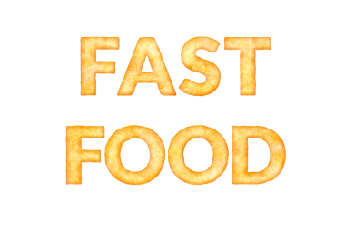 Patates kızartması dokusundan yapılmış fast food metni tasarımı. Tecrit edilmiş karakterler. Grafik dokusu. Şeffaf PNG