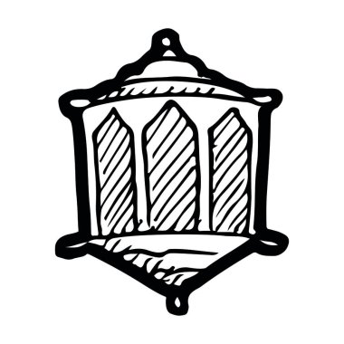 İslami fener. El çizimi biçimi veya karalama ile Ramazan temalı vektör çizimi