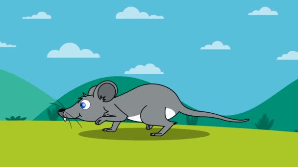 Seekor Tikus Berjalan Melintasi Bukit Animasi Hewan Kartun Dengan Warna — Stok Video