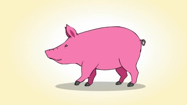Amusant Dessin Animé Porc Marche Caractère Caricatural Village Porcin Par — Video
