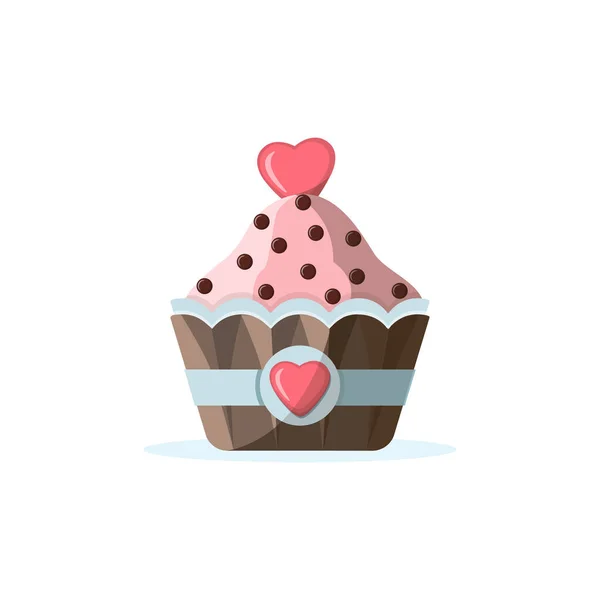 Cupcake Ikone Mit Herzdekoration Süßes Dessert Zum Valentinstag — Stockvektor