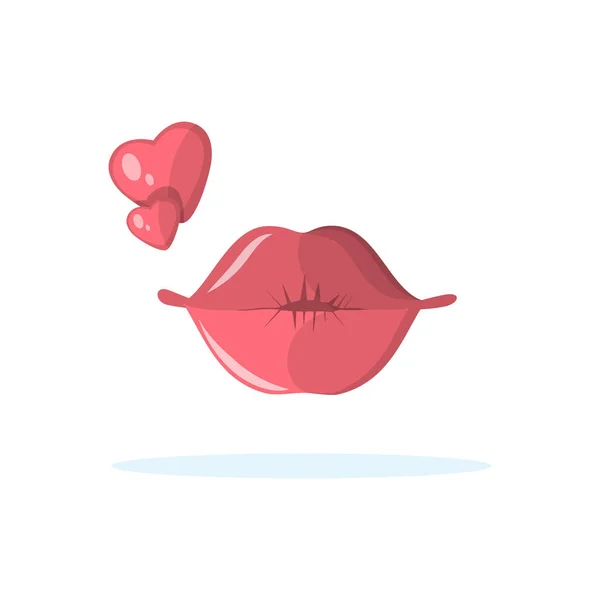 吻图标 嘴唇和心脏 情人节庆祝活动 — 图库矢量图片